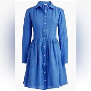 NWT J. Crew Factory Eyelet Mini Shirt Dress, Blue, BY515, Size 6